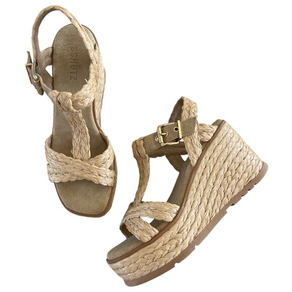 Schutz Panna Braided T-strap Wedge Platform Sandals Size 8 Worn Once EUC $158 - Picture 5 of 14